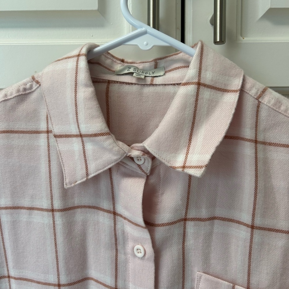 Z Supply Pink and Tan Plaid Shirt